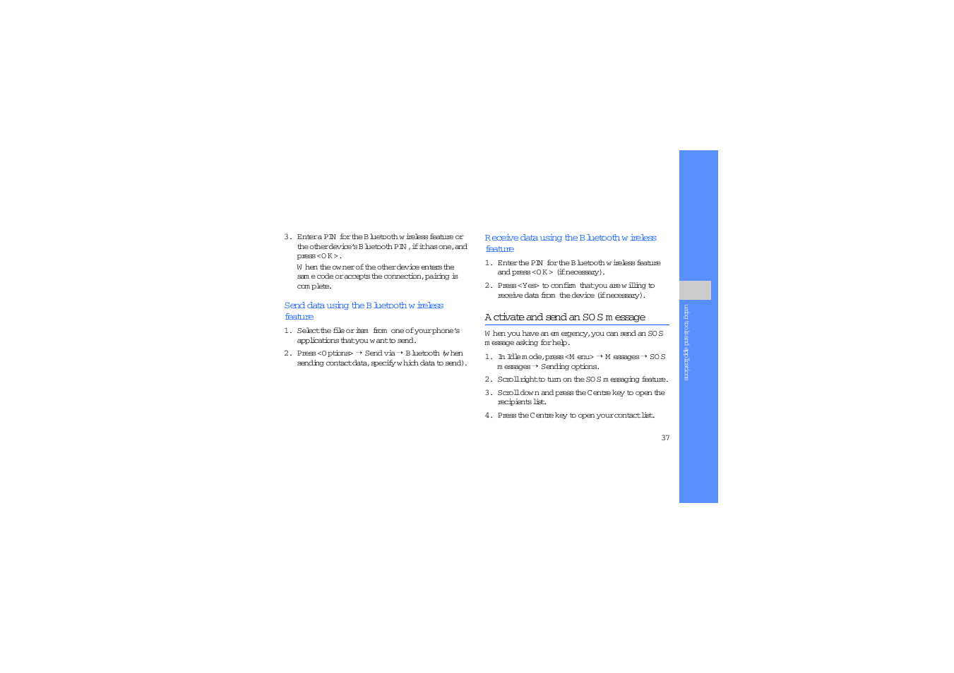 Activate and send an sos message, A ctivate and send an so s m essage, P. 37 | Sharp SGH-J700V User Manual | Page 42 / 60