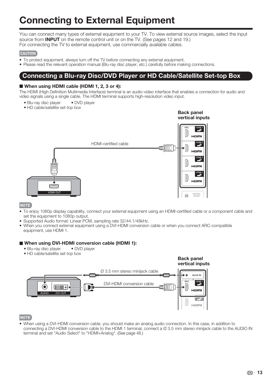 Connecting to external equipment | Sharp AQUOS 10P06-MX-NM User Manual | Page 15 / 79