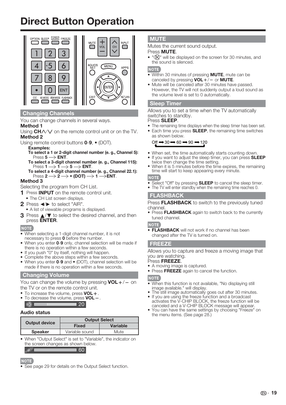 Direct button operation | Sharp AQUOS 10P06-MX-NM User Manual | Page 21 / 79