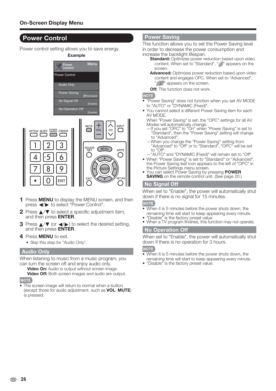 Power control | Sharp AQUOS 10P06-MX-NM User Manual | Page 30 / 79
