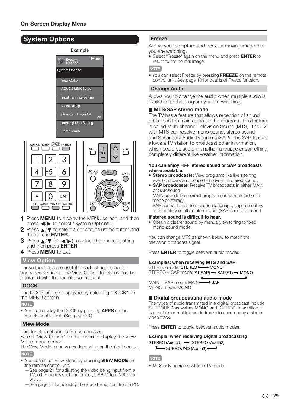 System options | Sharp AQUOS 10P06-MX-NM User Manual | Page 31 / 79