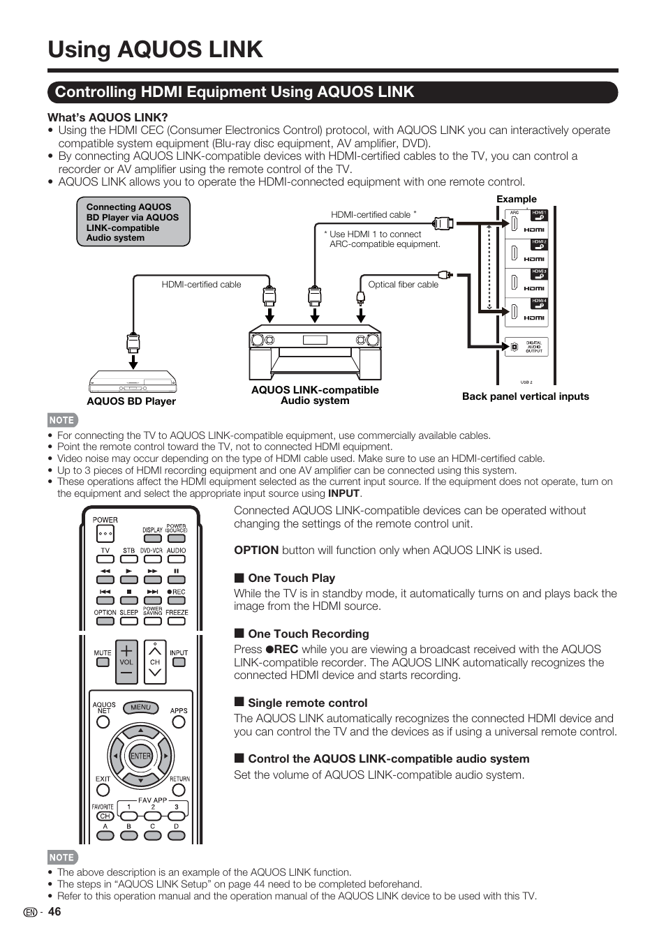 Using aquos link, Controlling hdmi equipment using aquos link | Sharp AQUOS 10P06-MX-NM User Manual | Page 48 / 79