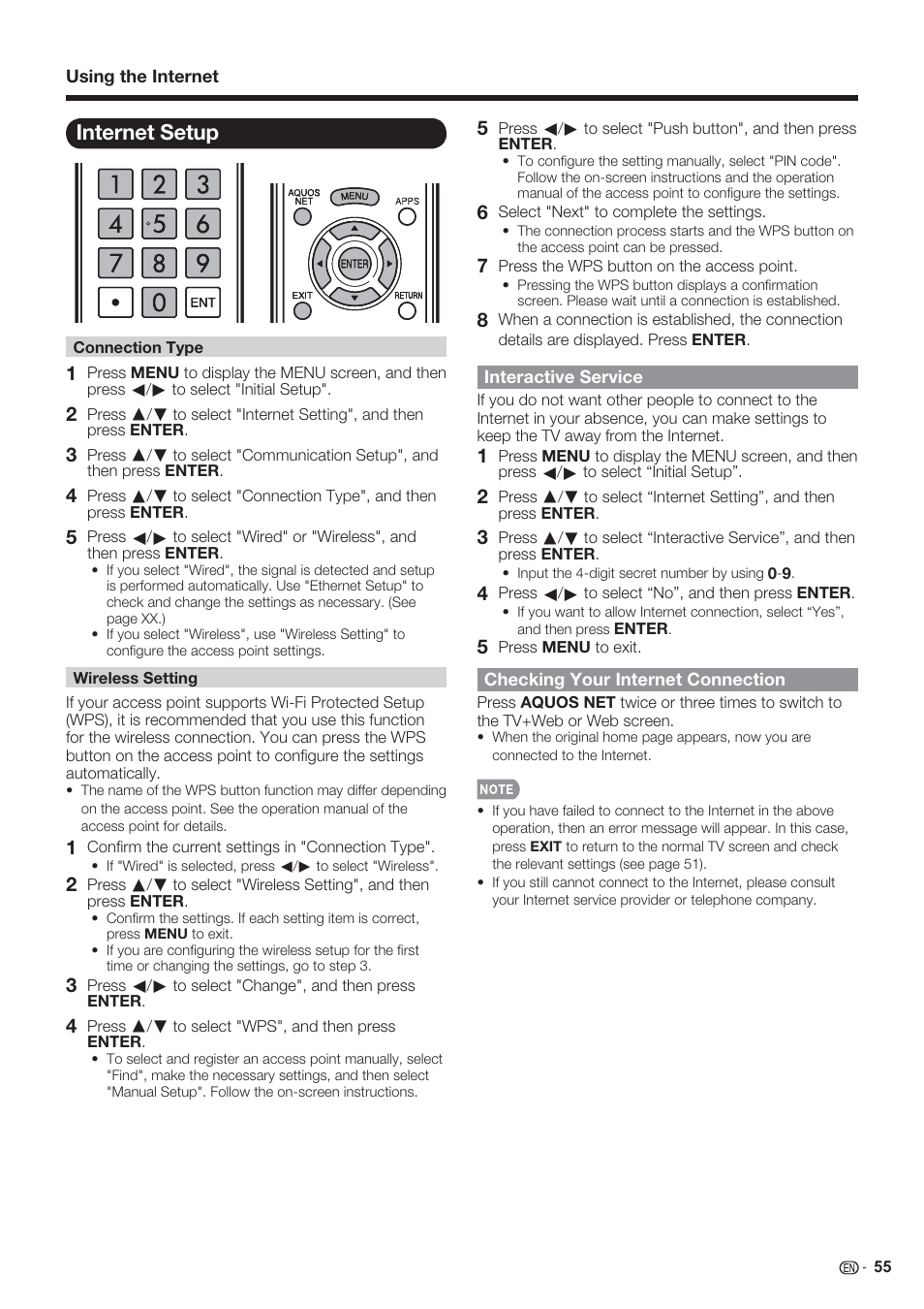 Internet setup | Sharp AQUOS 10P06-MX-NM User Manual | Page 57 / 79