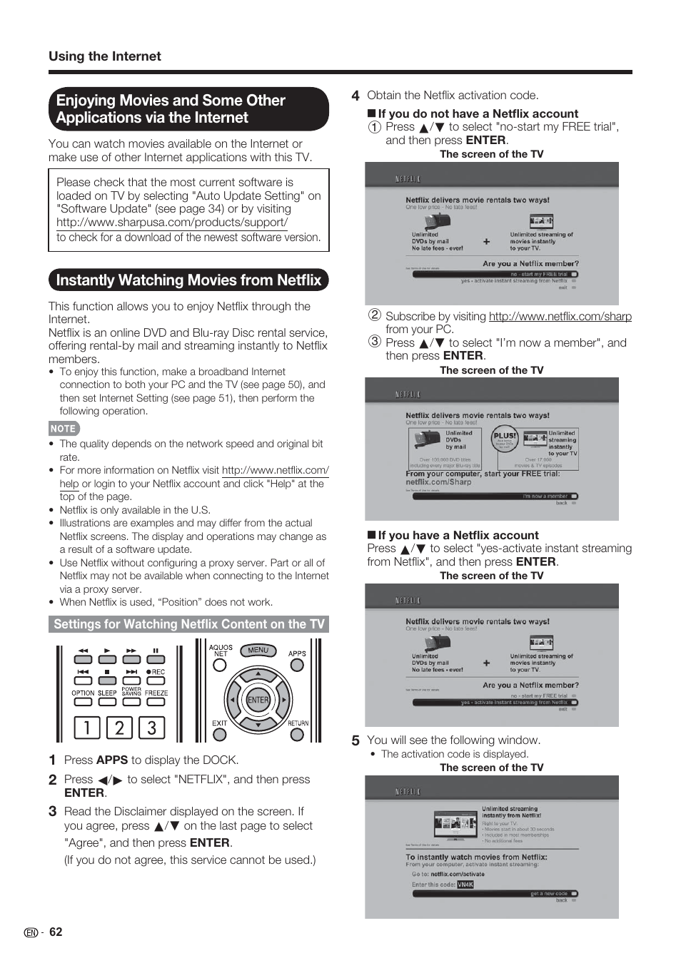 Instantly watching movies from netﬂ ix | Sharp AQUOS 10P06-MX-NM User Manual | Page 64 / 79