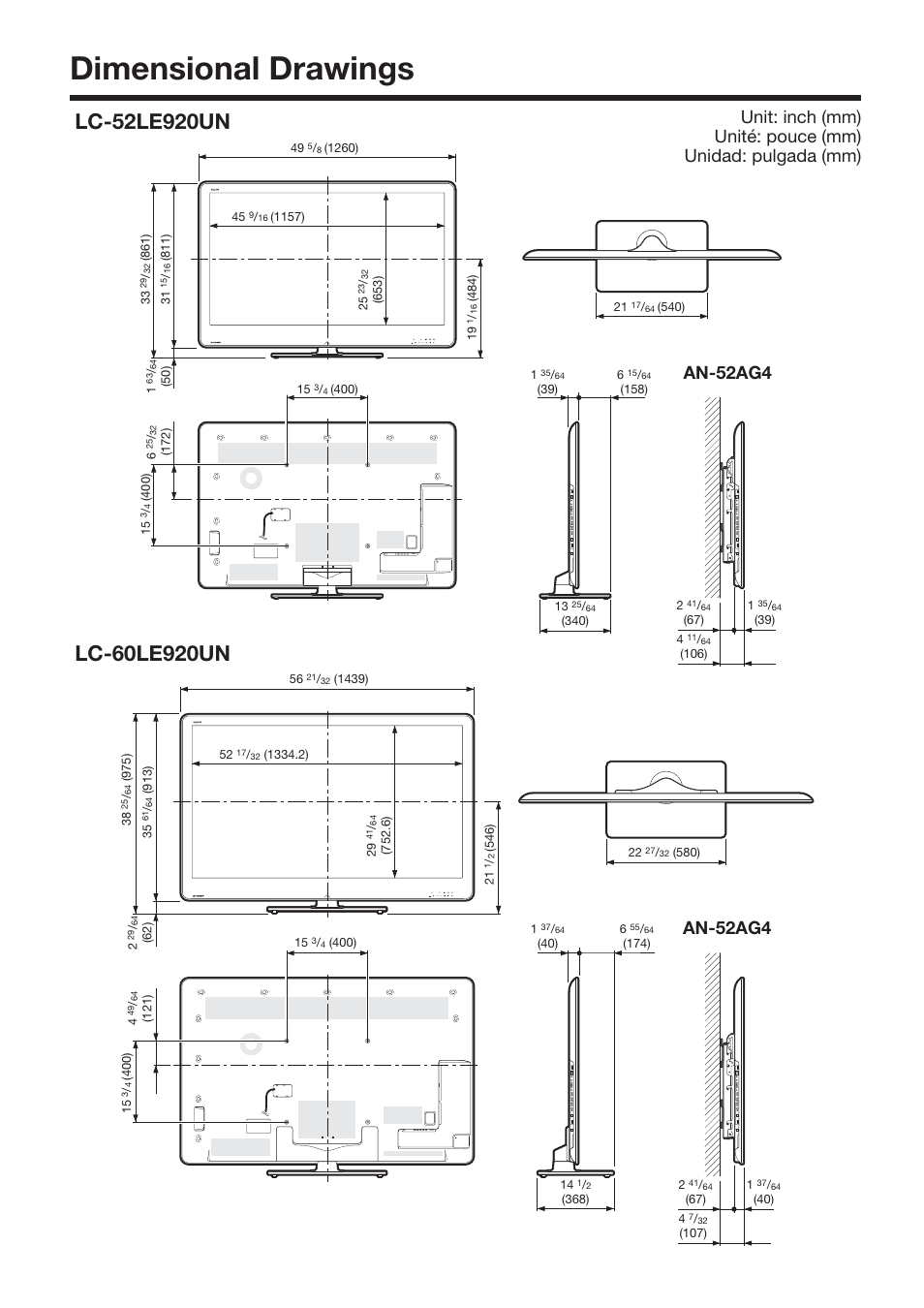 Dimensional drawings, An-52ag4 | Sharp AQUOS 10P06-MX-NM User Manual | Page 78 / 79
