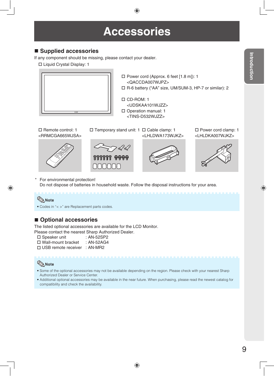 Accessories, Supplied accessories, Optional accessories | Sharp TL-M5200 User Manual | Page 11 / 76