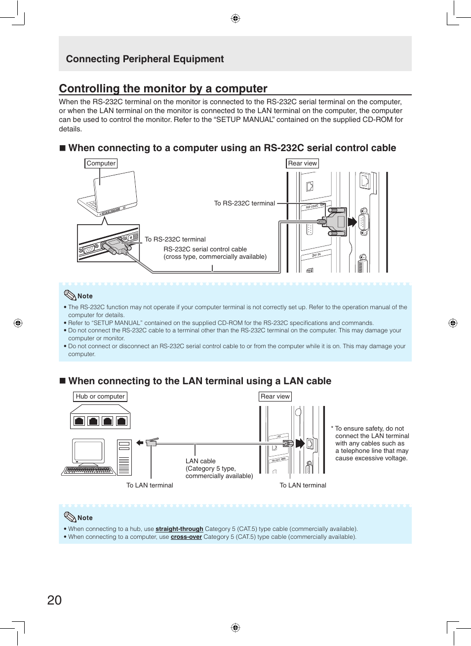 Controlling the monitor by a computer, Connecting peripheral equipment | Sharp TL-M5200 User Manual | Page 22 / 76