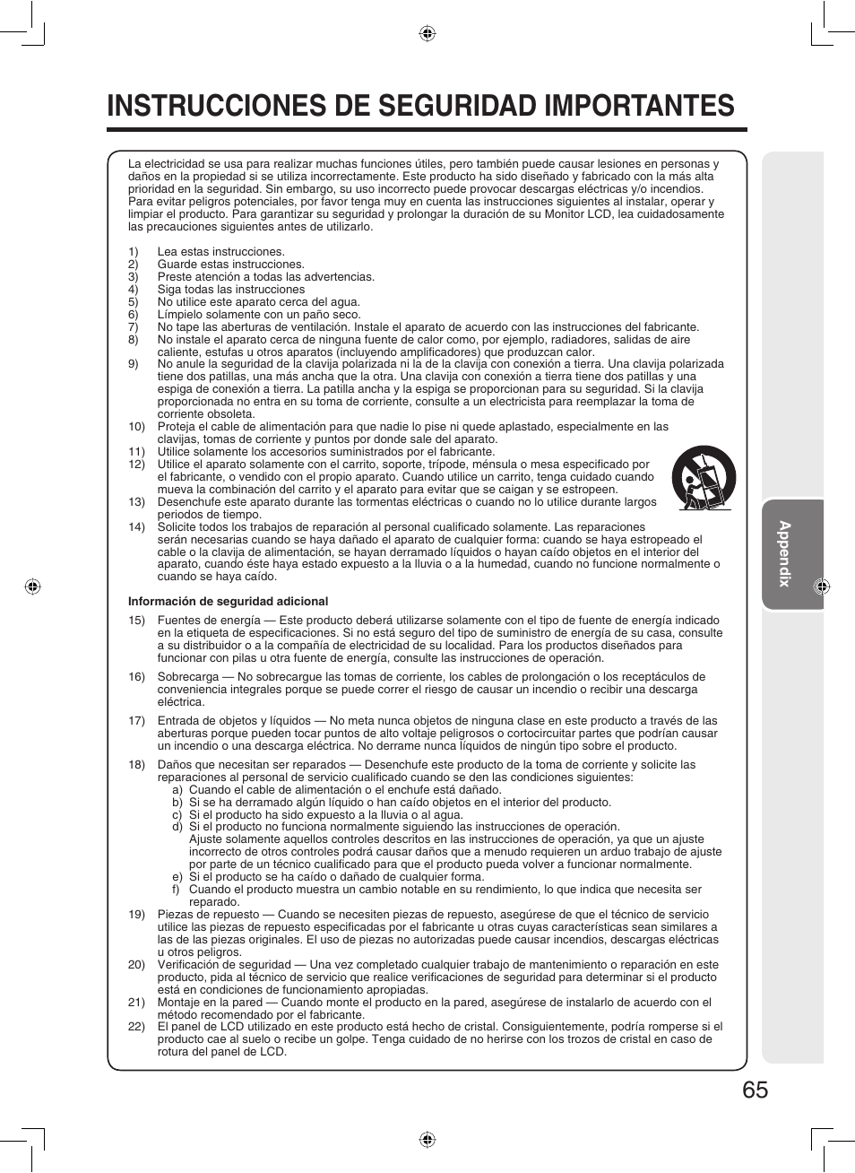 Instrucciones de seguridad importantes | Sharp TL-M5200 User Manual | Page 67 / 76