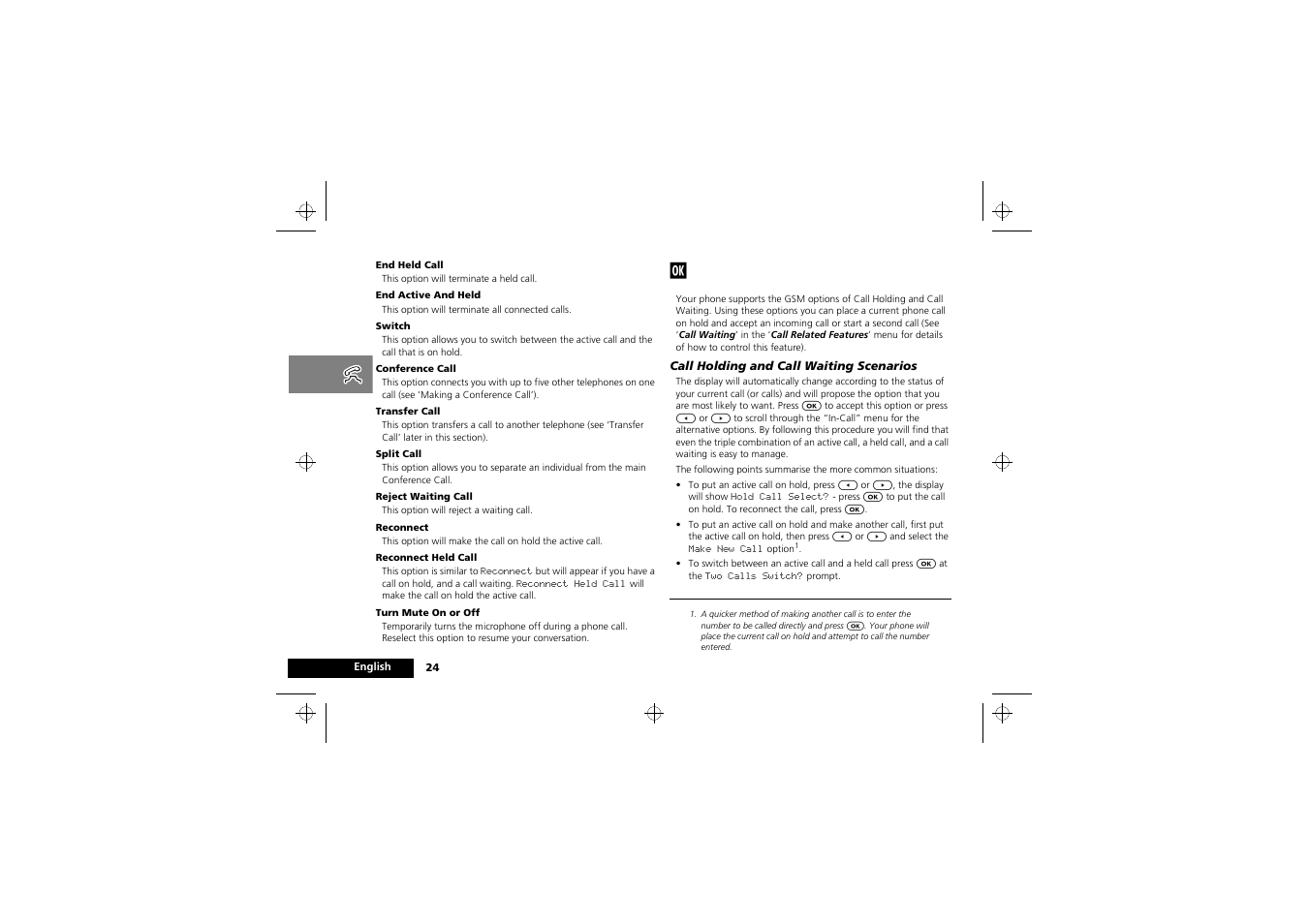 Call holding and call waiting | Motorola M3588 User Manual | Page 26 / 76