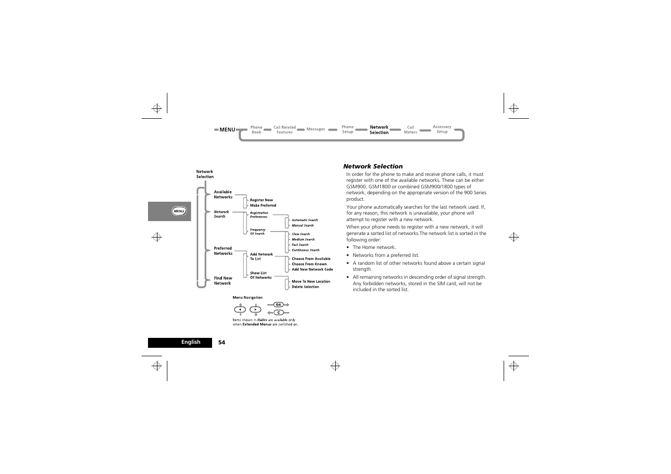 Network selection menu | Motorola M3588 User Manual | Page 56 / 76