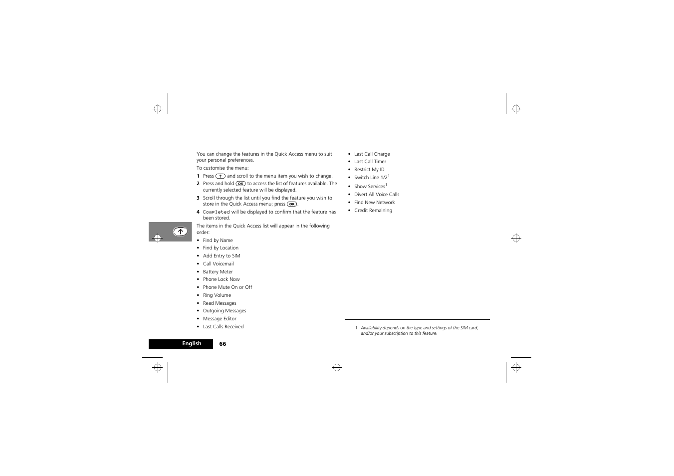 Customising the quick access menu | Motorola M3588 User Manual | Page 68 / 76