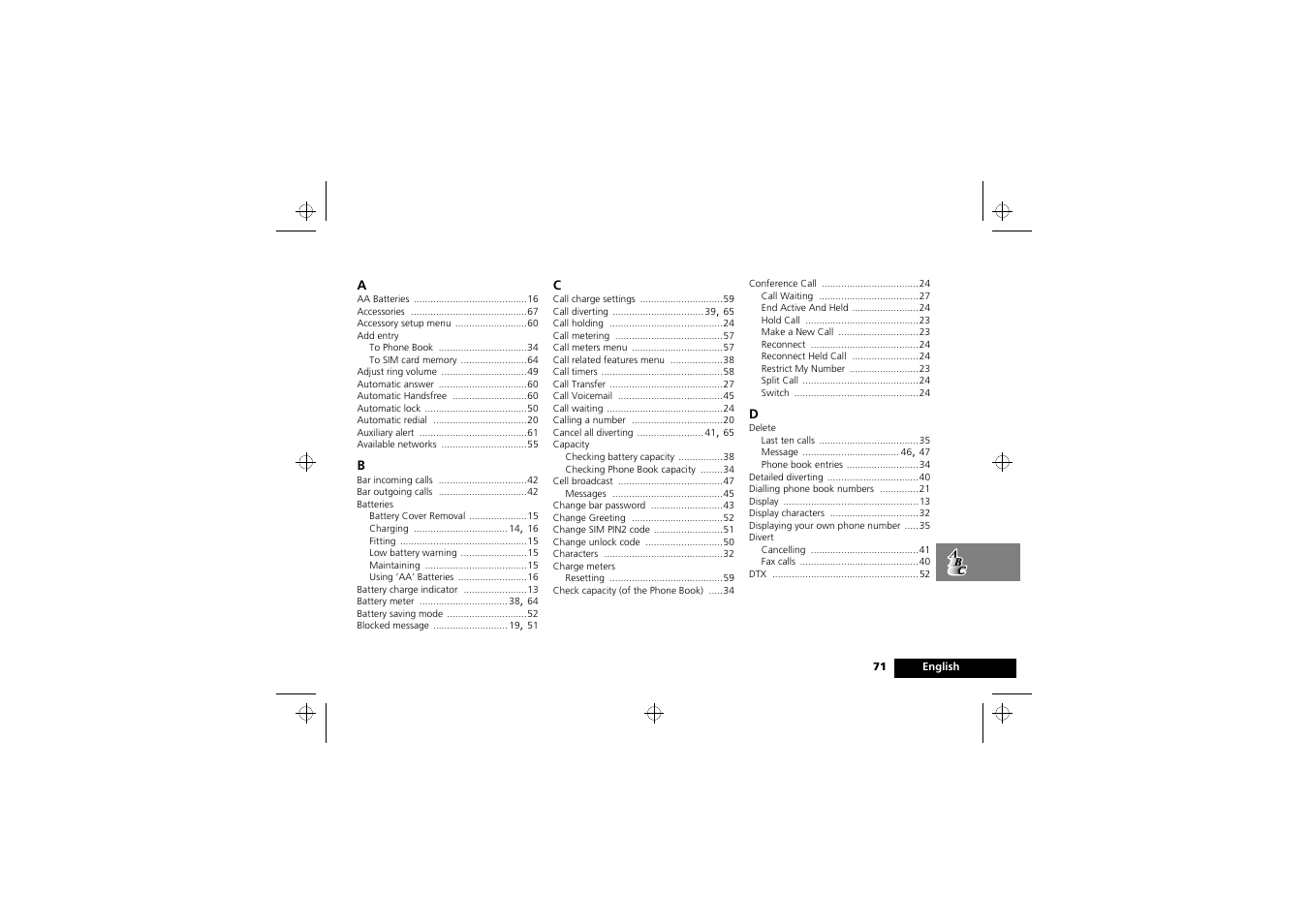 Index | Motorola M3588 User Manual | Page 73 / 76