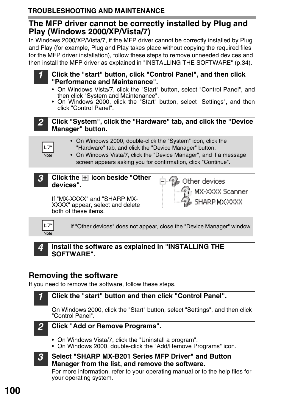 Removing the software | Sharp MX-B201D User Manual | Page 101 / 115