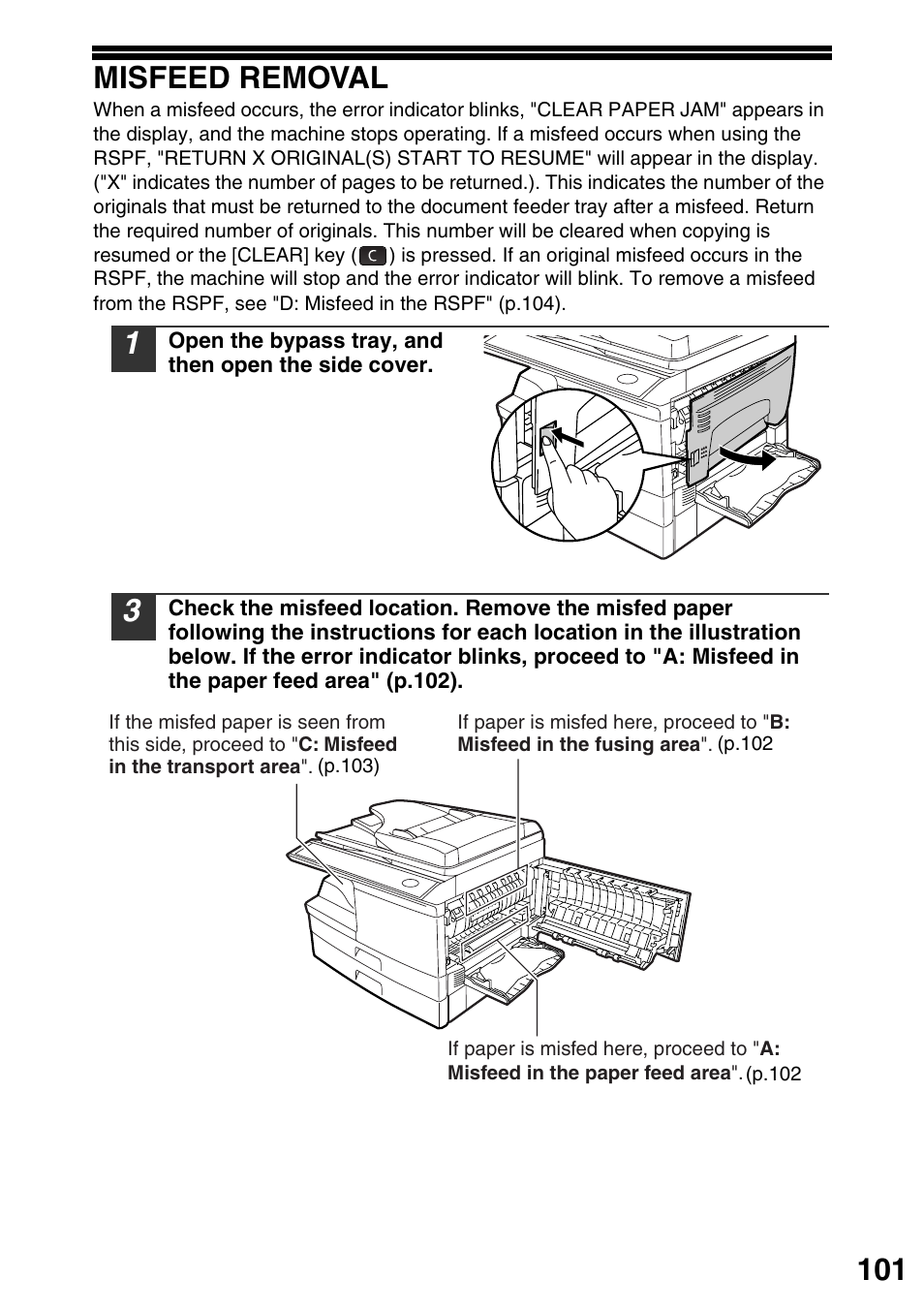 Misfeed removal, 101 misfeed removal | Sharp MX-B201D User Manual | Page 102 / 115