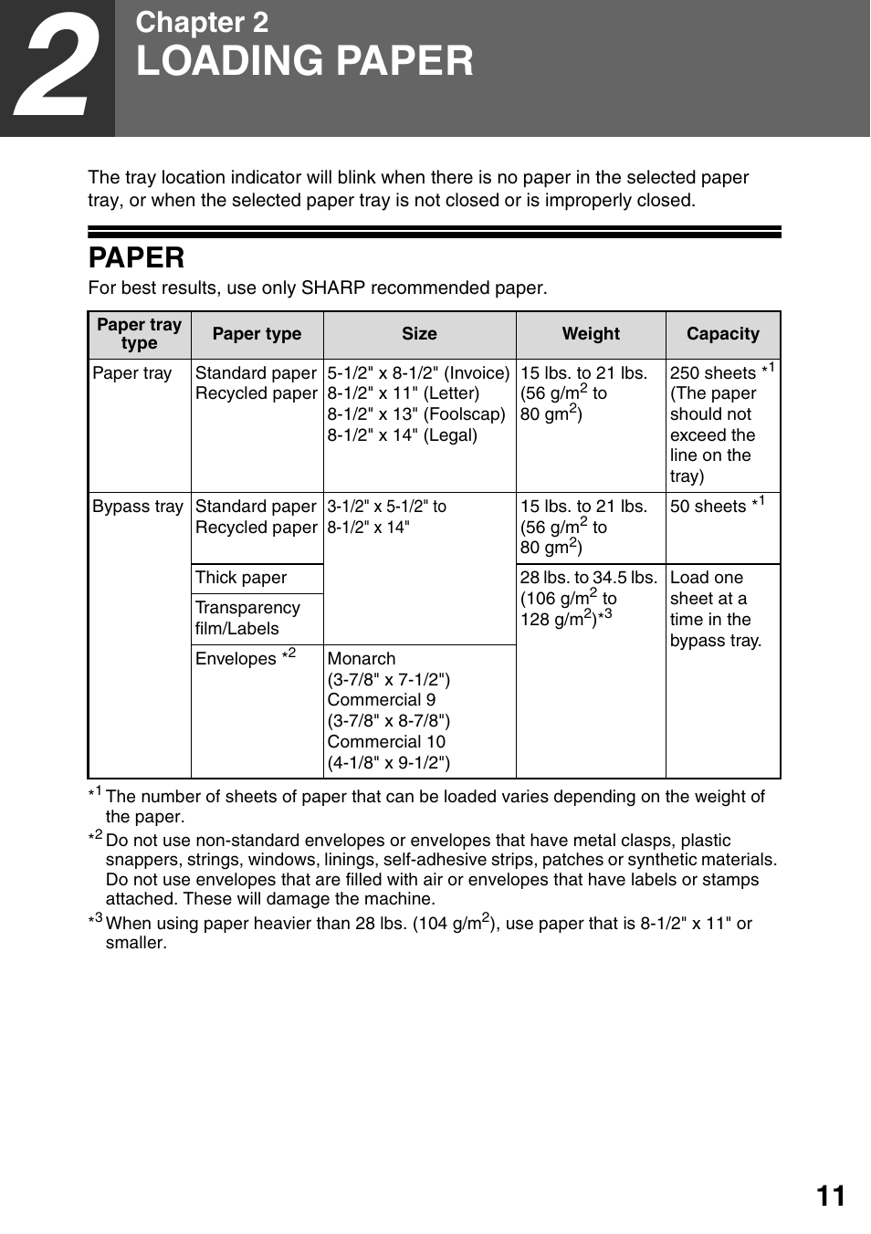 Loading paper, Paper, 2 loading paper | Chapter 2 | Sharp MX-B201D User Manual | Page 12 / 115