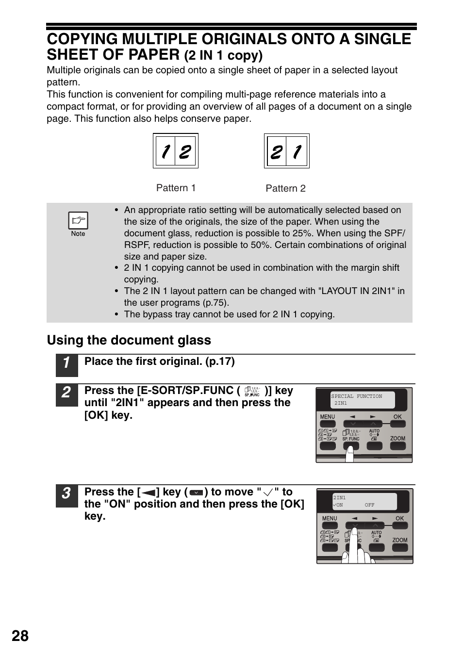 2 in 1 copy), Using the document glass | Sharp MX-B201D User Manual | Page 29 / 115