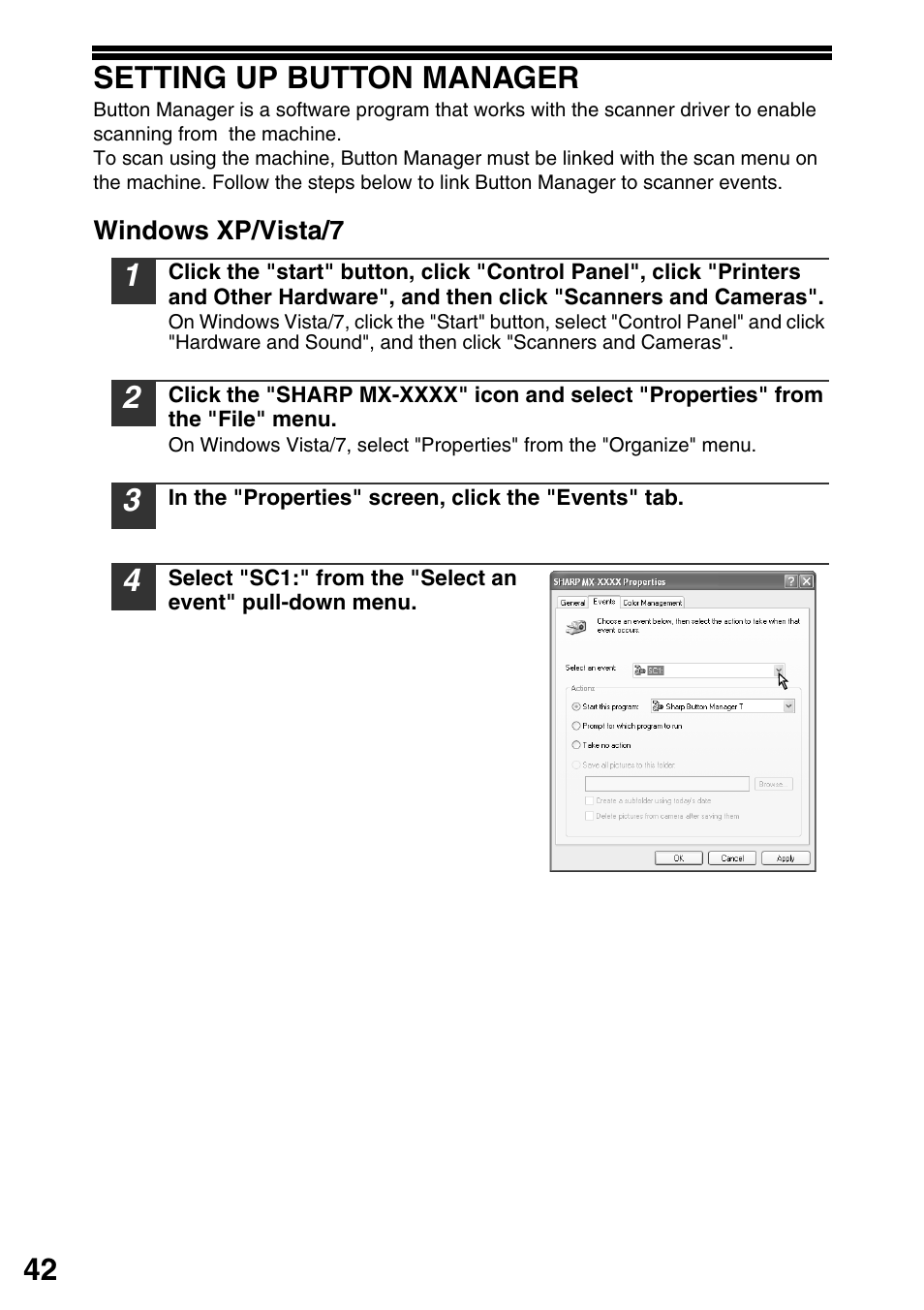 Setting up button manager, 42 setting up button manager | Sharp MX-B201D User Manual | Page 43 / 115