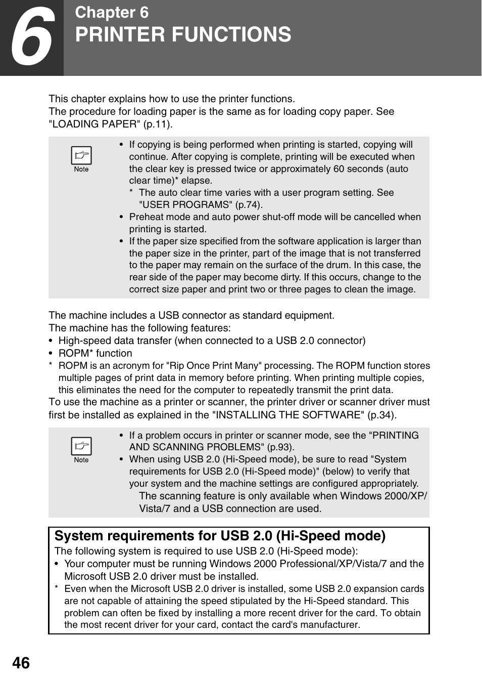 Printer functions, 6 printer functions, Chapter 6 | Sharp MX-B201D User Manual | Page 47 / 115