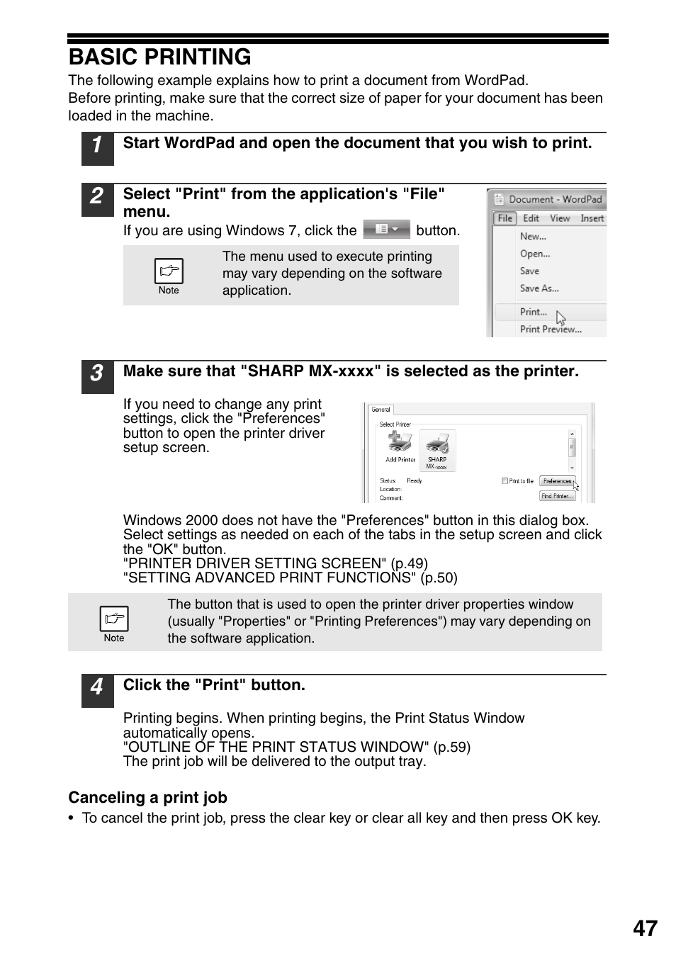 Basic printing, 47 basic printing | Sharp MX-B201D User Manual | Page 48 / 115