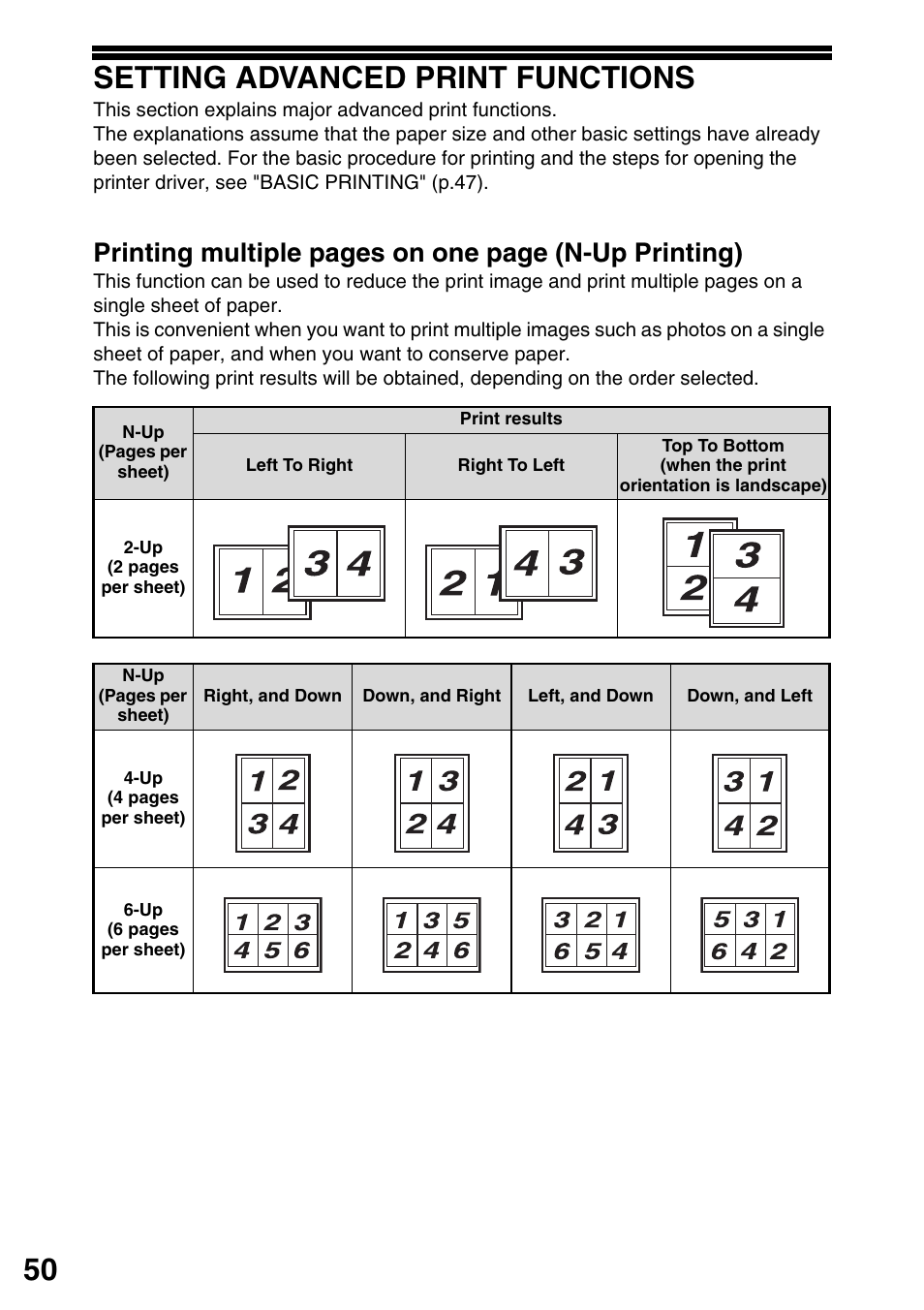 Setting advanced print functions, 50 setting advanced print functions | Sharp MX-B201D User Manual | Page 51 / 115