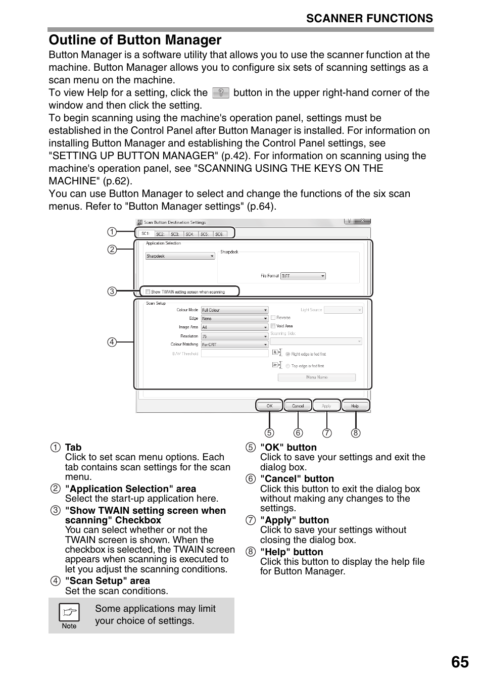 Outline of button manager, Scanner functions | Sharp MX-B201D User Manual | Page 66 / 115
