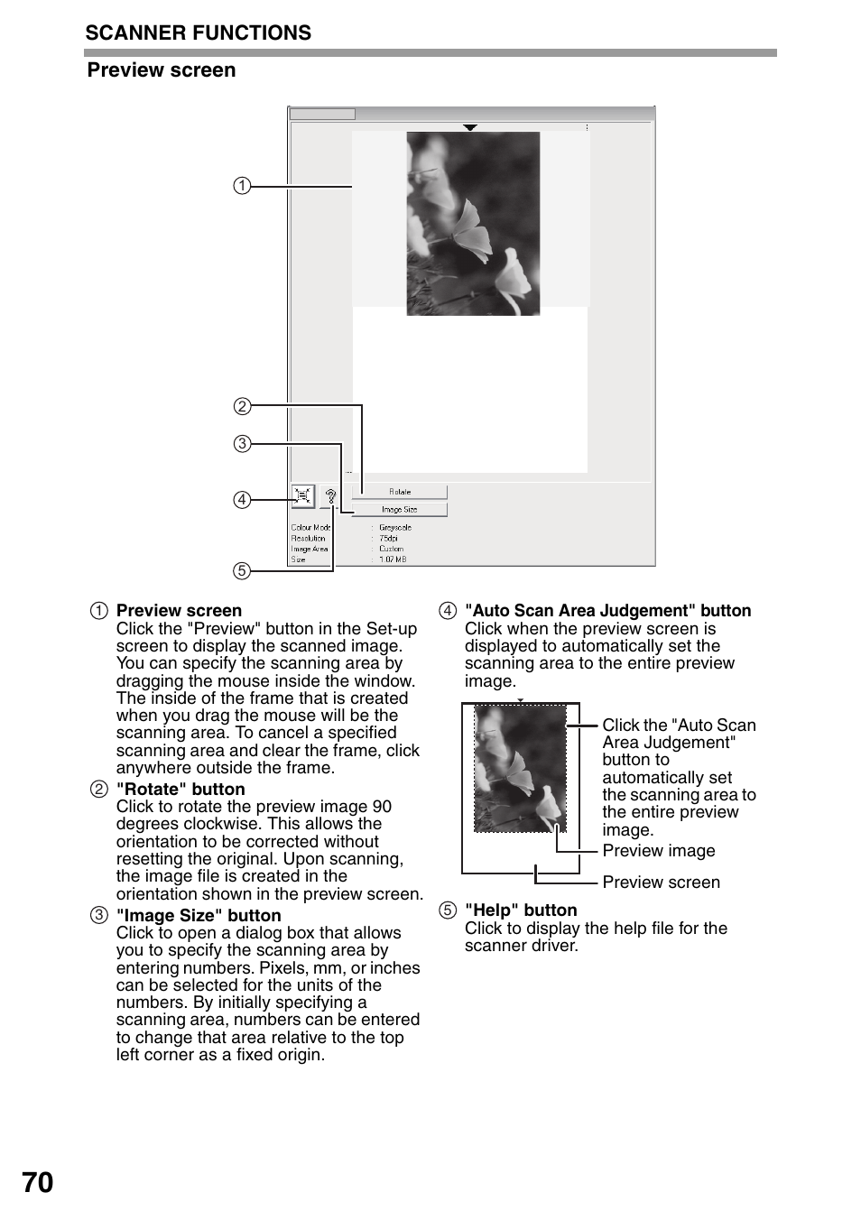 Scanner functions, Preview screen | Sharp MX-B201D User Manual | Page 71 / 115