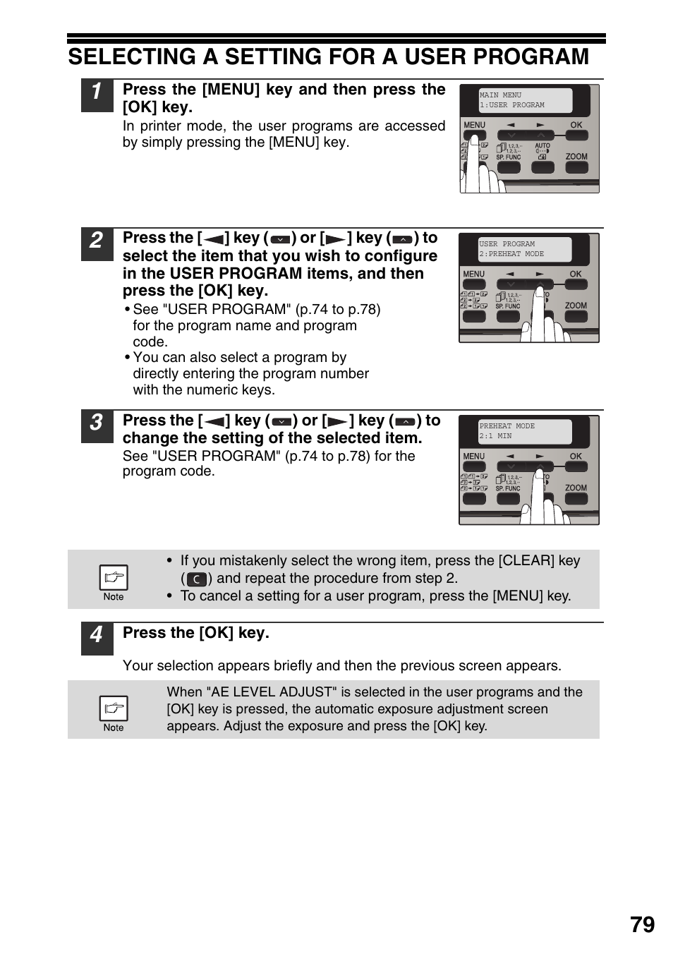 Selecting a setting for a user program, 79 selecting a setting for a user program | Sharp MX-B201D User Manual | Page 80 / 115