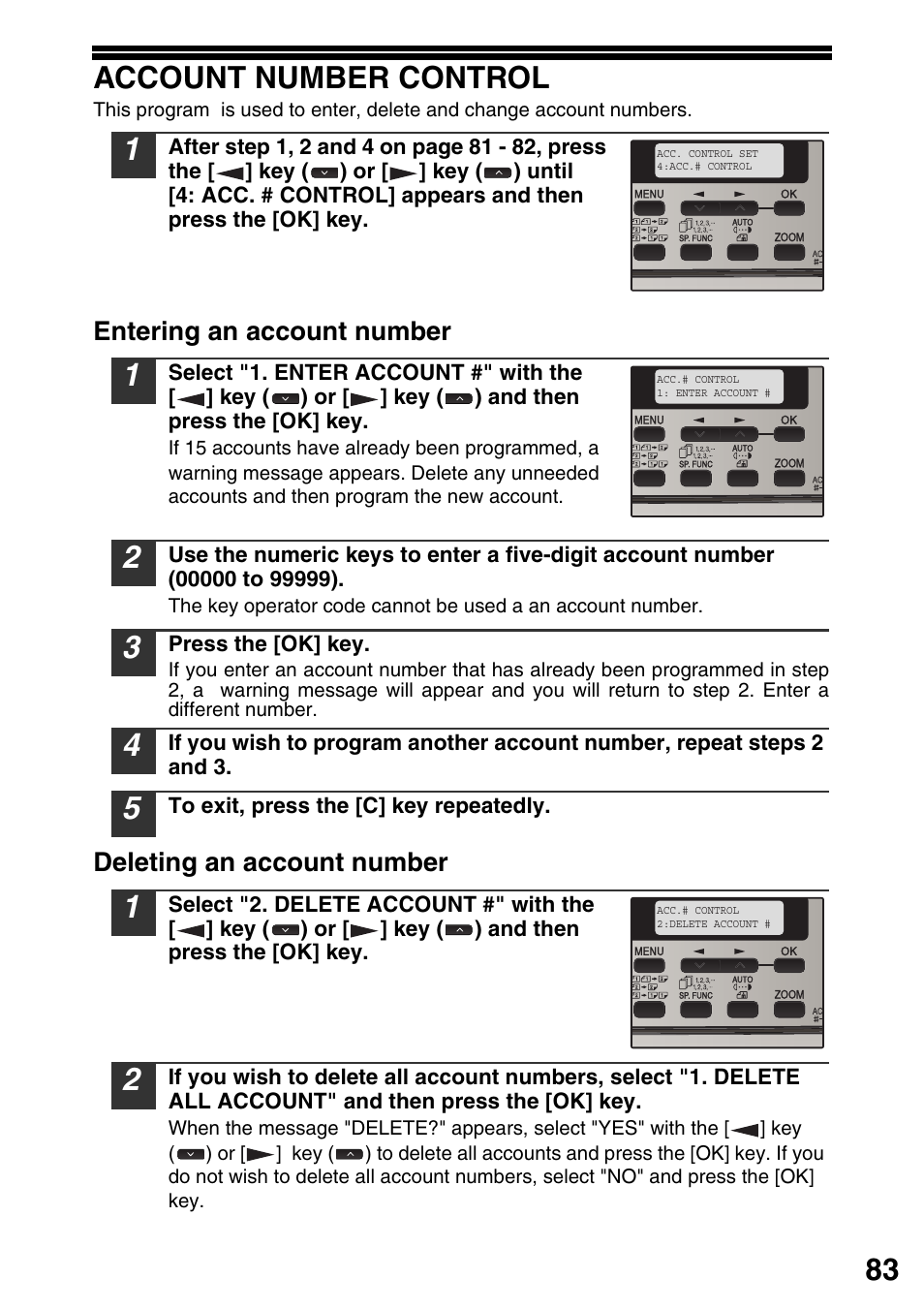 Account number control, 83 account number control | Sharp MX-B201D User Manual | Page 84 / 115