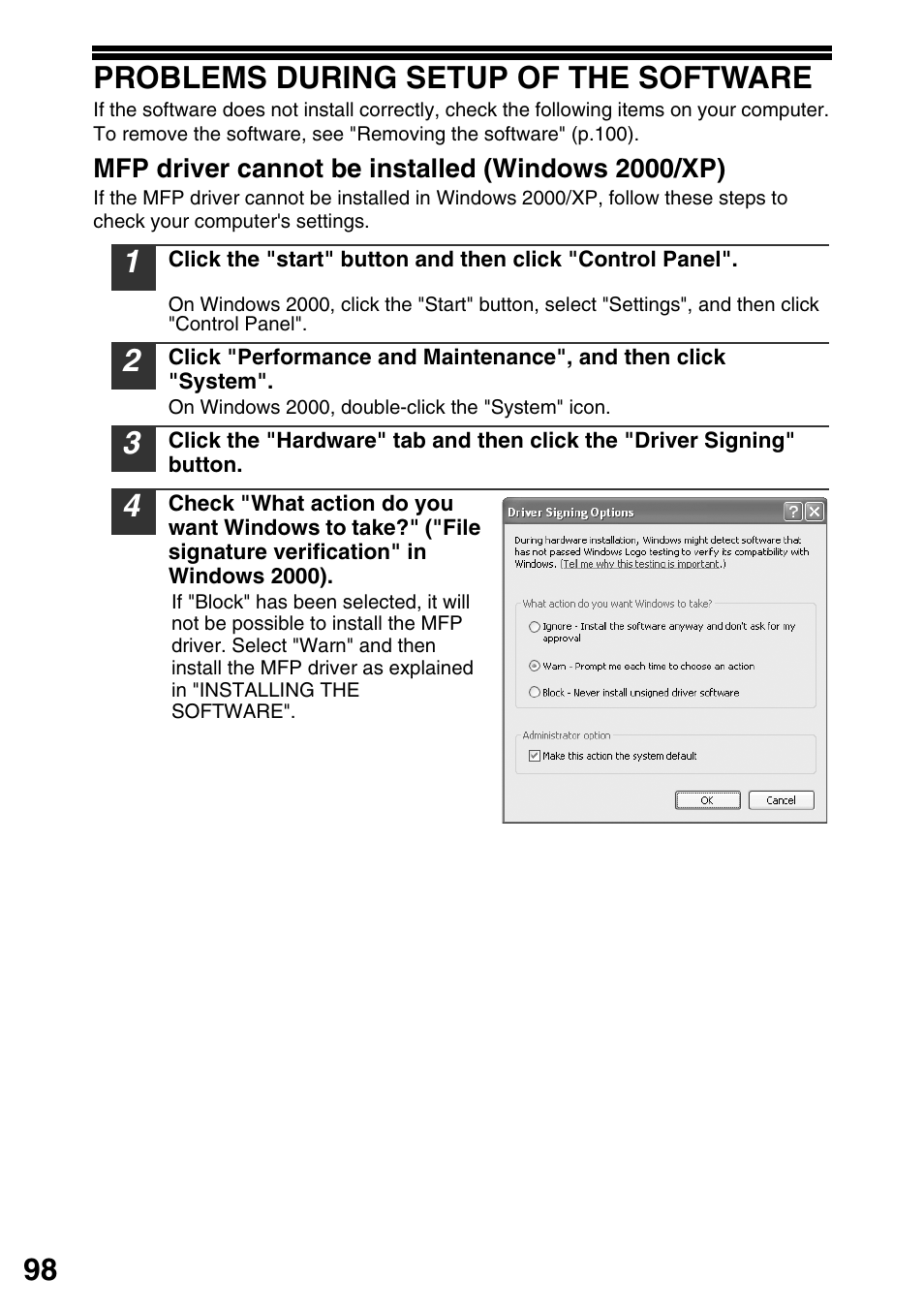 Problems during setup of the software, 98 problems during setup of the software | Sharp MX-B201D User Manual | Page 99 / 115