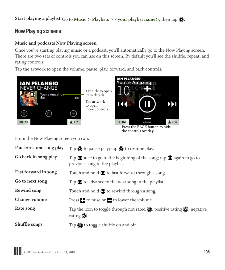 Now playing screens | Sharp KIN One OMPB10ZU User Manual | Page 108 / 155