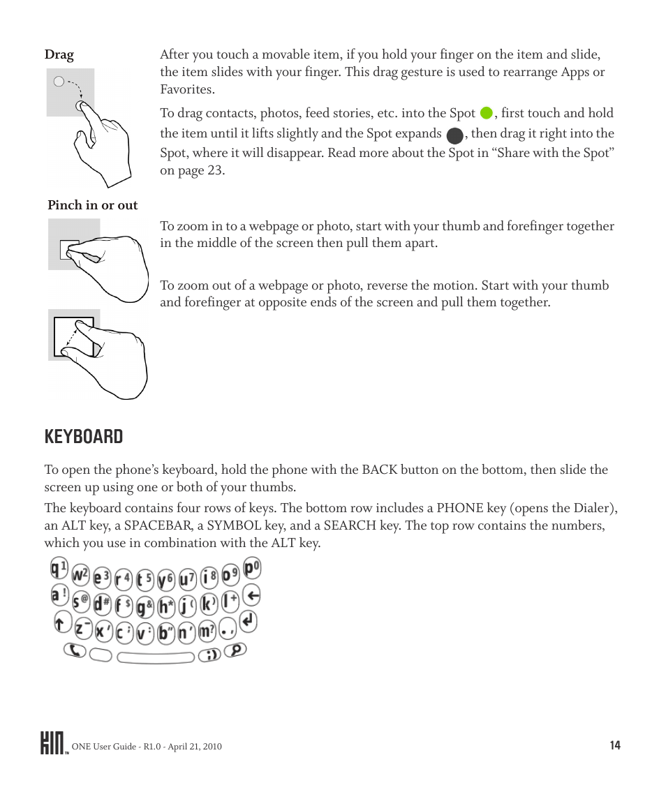 Keyboard | Sharp KIN One OMPB10ZU User Manual | Page 14 / 155