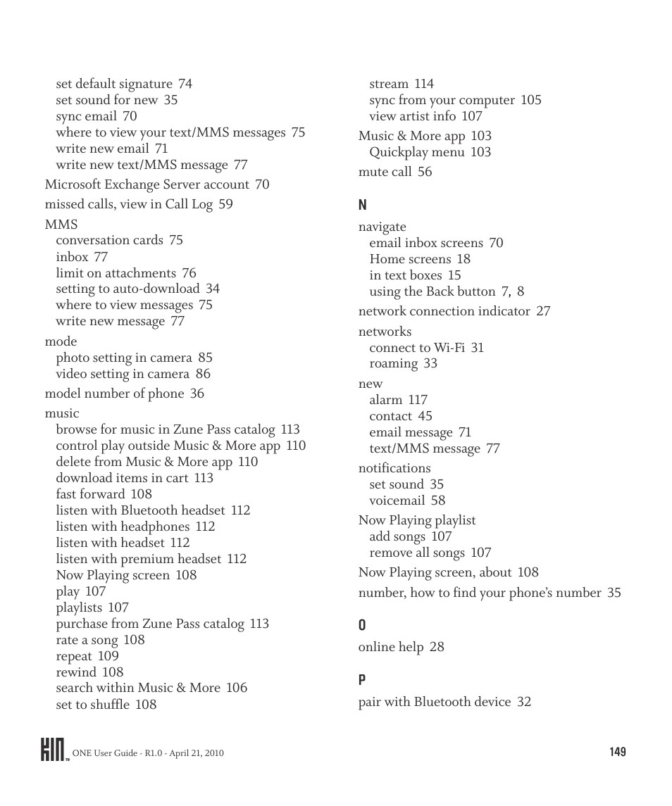 Sharp KIN One OMPB10ZU User Manual | Page 149 / 155