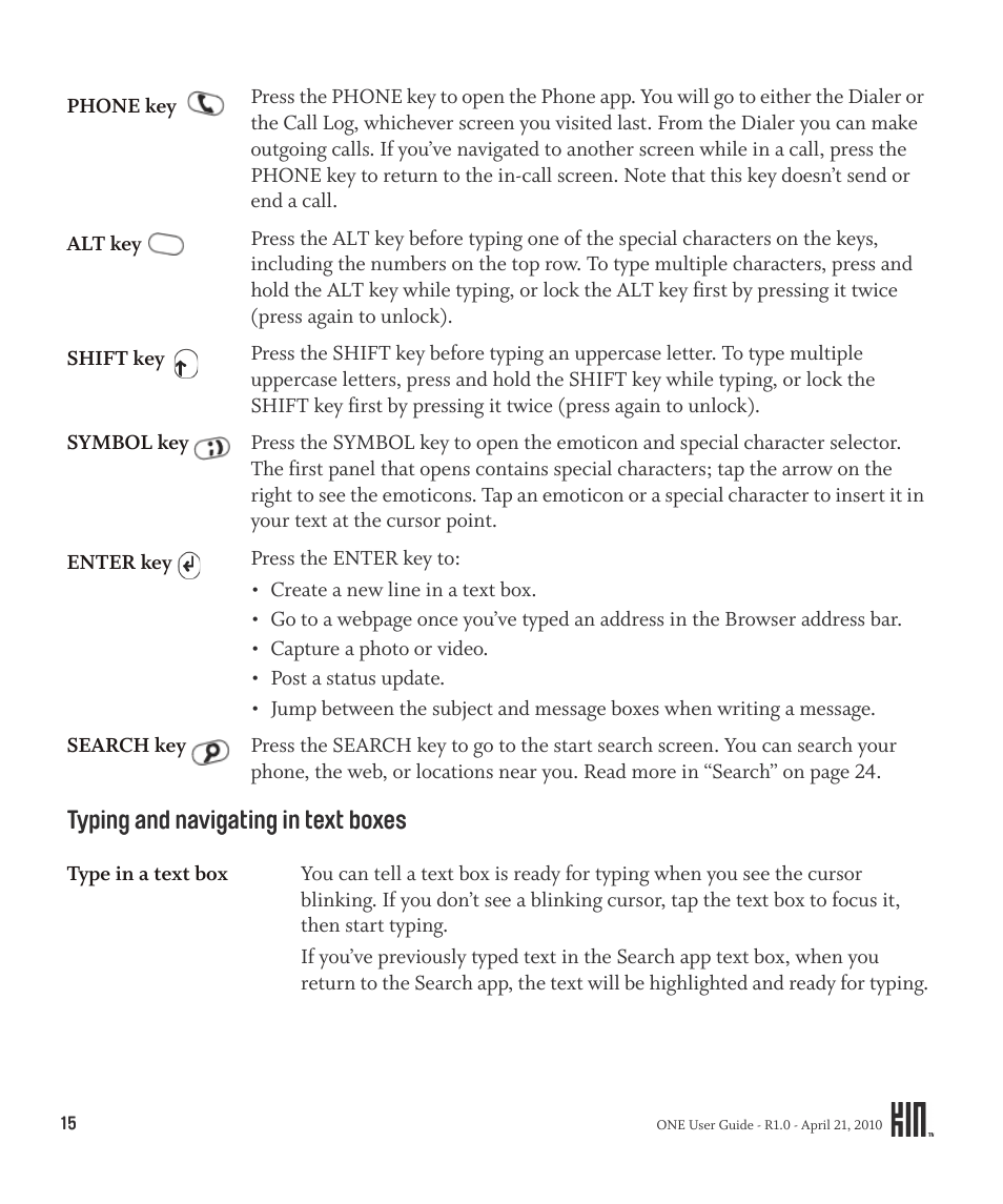 Typing and navigating in text boxes | Sharp KIN One OMPB10ZU User Manual | Page 15 / 155