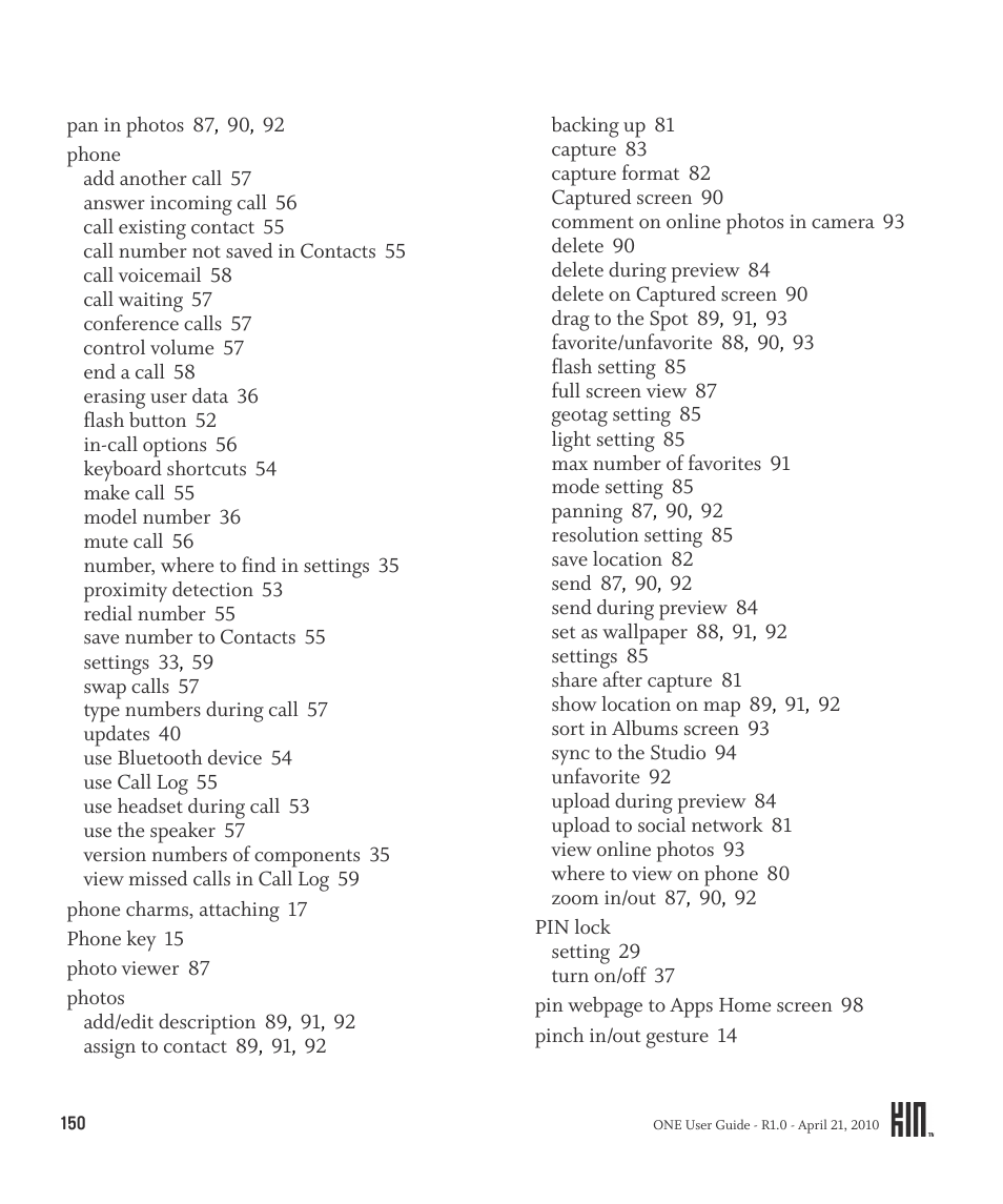 Sharp KIN One OMPB10ZU User Manual | Page 150 / 155