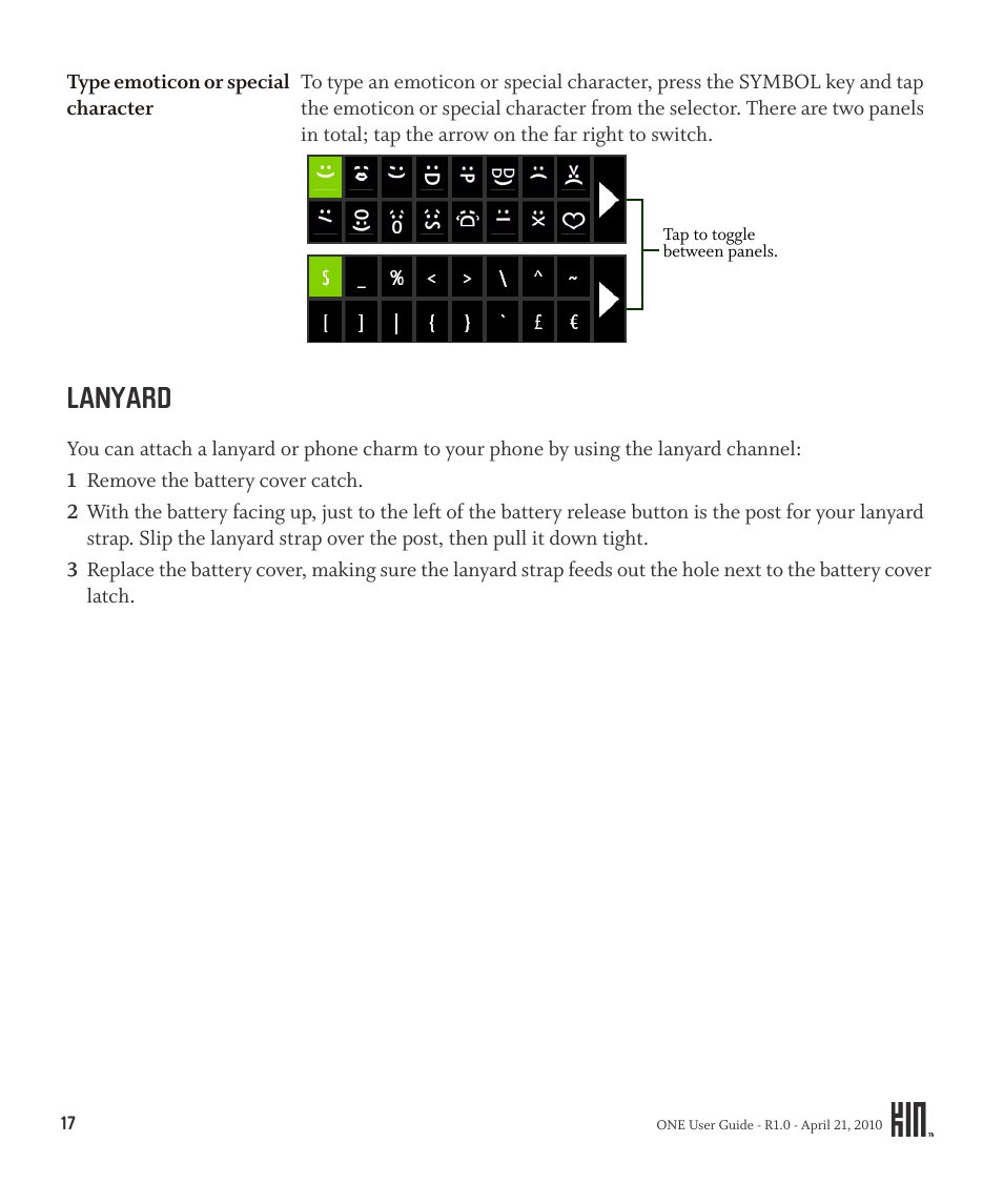 Lanyard | Sharp KIN One OMPB10ZU User Manual | Page 17 / 155