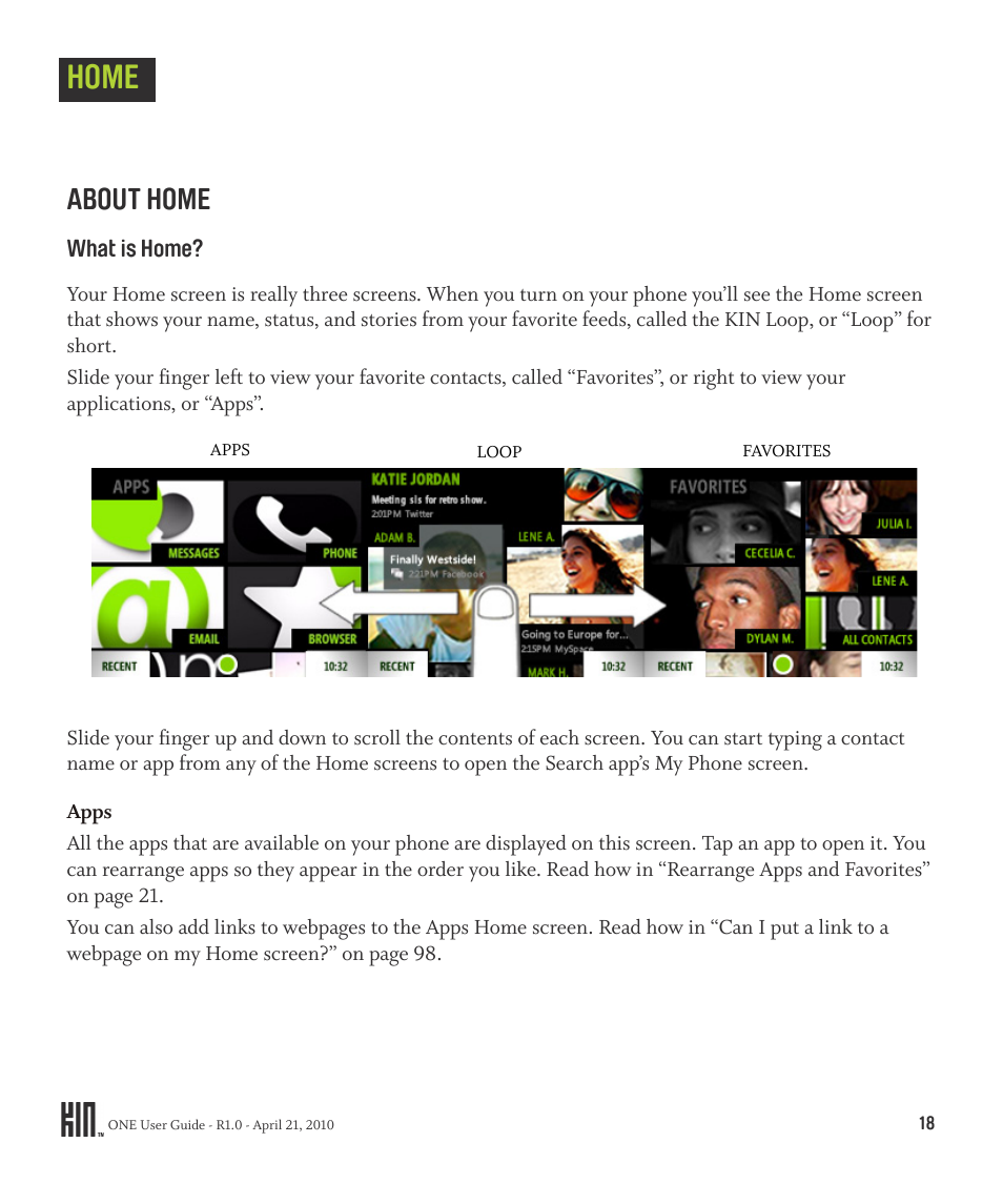 Home, About home | Sharp KIN One OMPB10ZU User Manual | Page 18 / 155