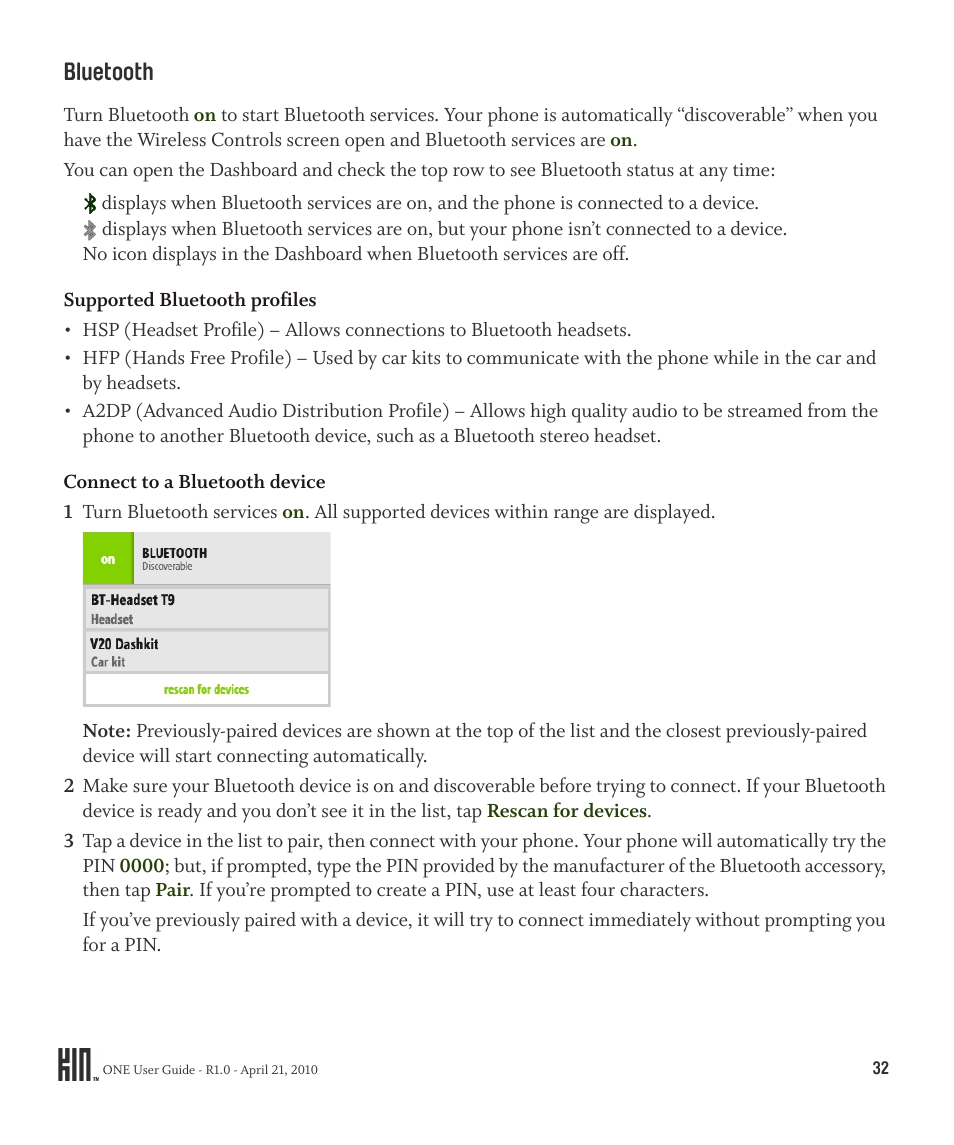 Bluetooth | Sharp KIN One OMPB10ZU User Manual | Page 32 / 155