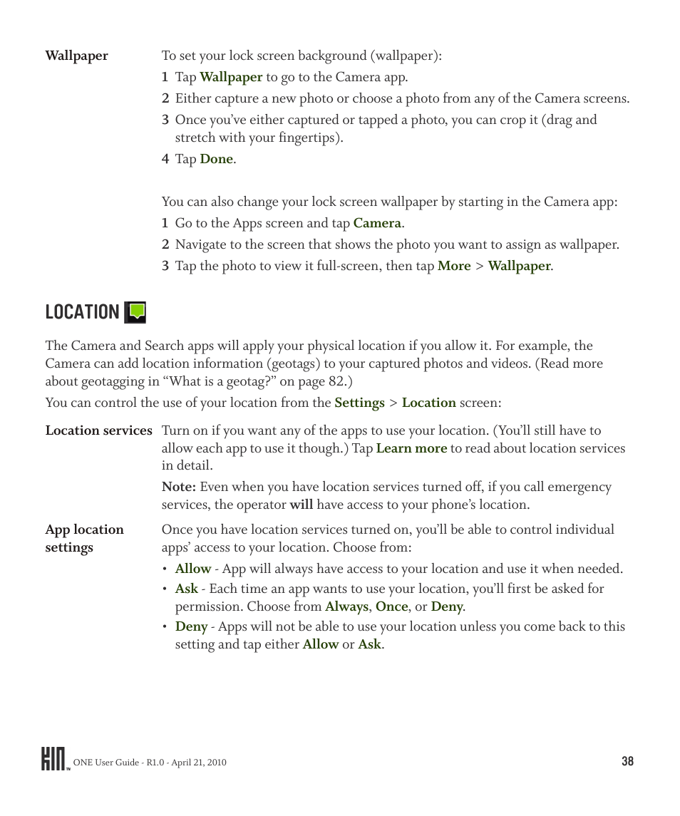 Location | Sharp KIN One OMPB10ZU User Manual | Page 38 / 155