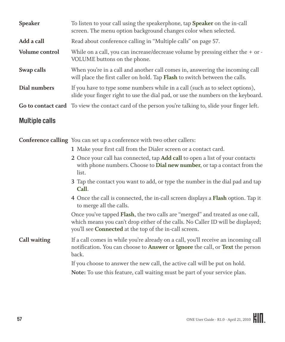 Multiple calls | Sharp KIN One OMPB10ZU User Manual | Page 57 / 155