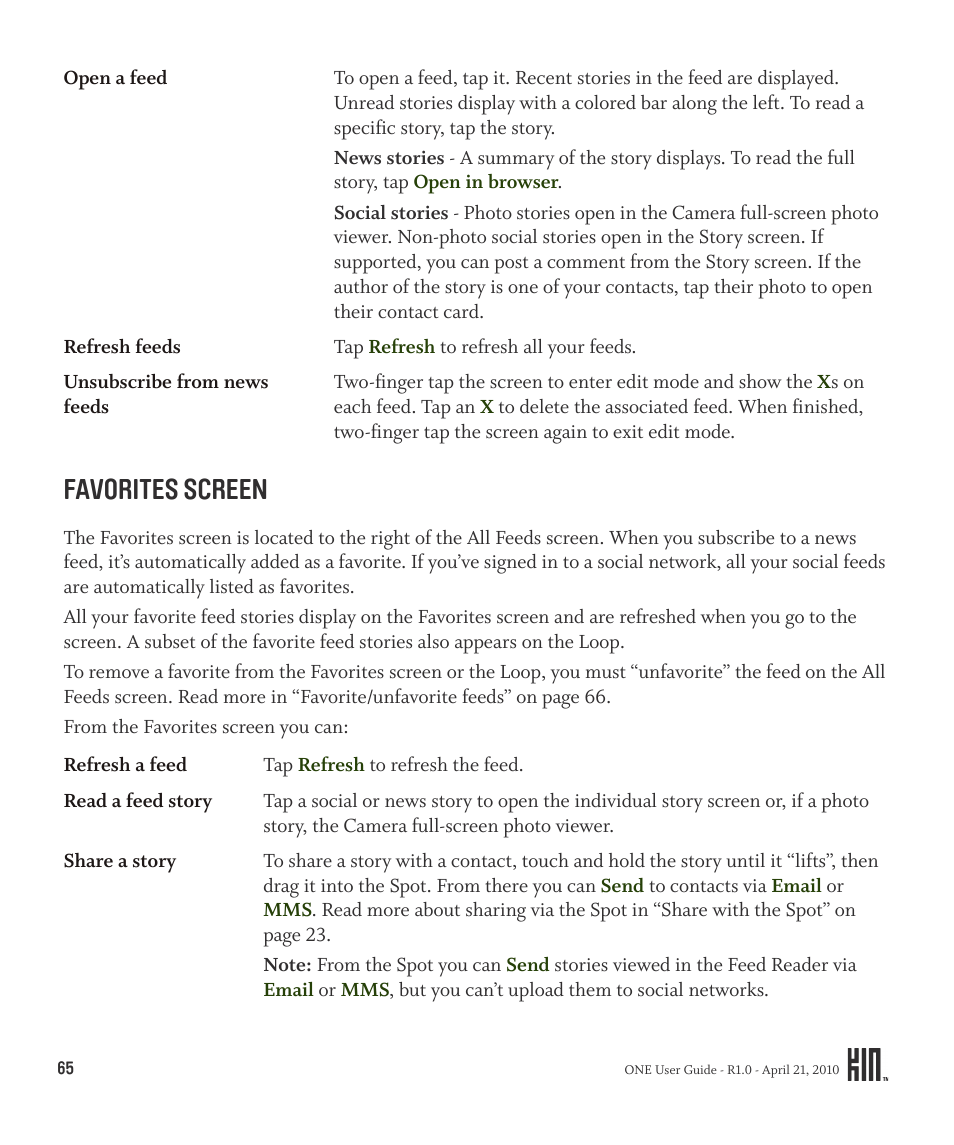Favorites screen | Sharp KIN One OMPB10ZU User Manual | Page 65 / 155