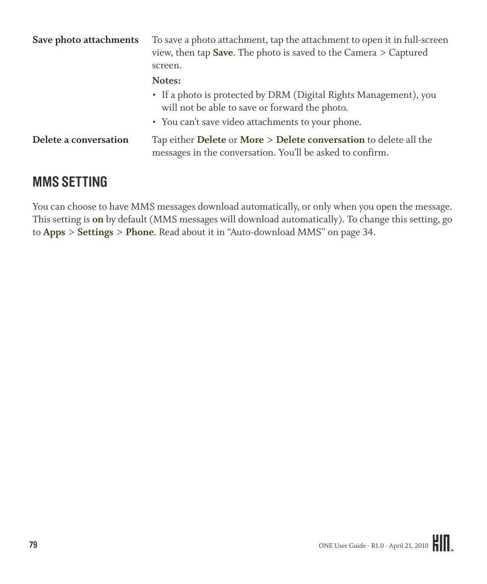 Mms setting | Sharp KIN One OMPB10ZU User Manual | Page 79 / 155