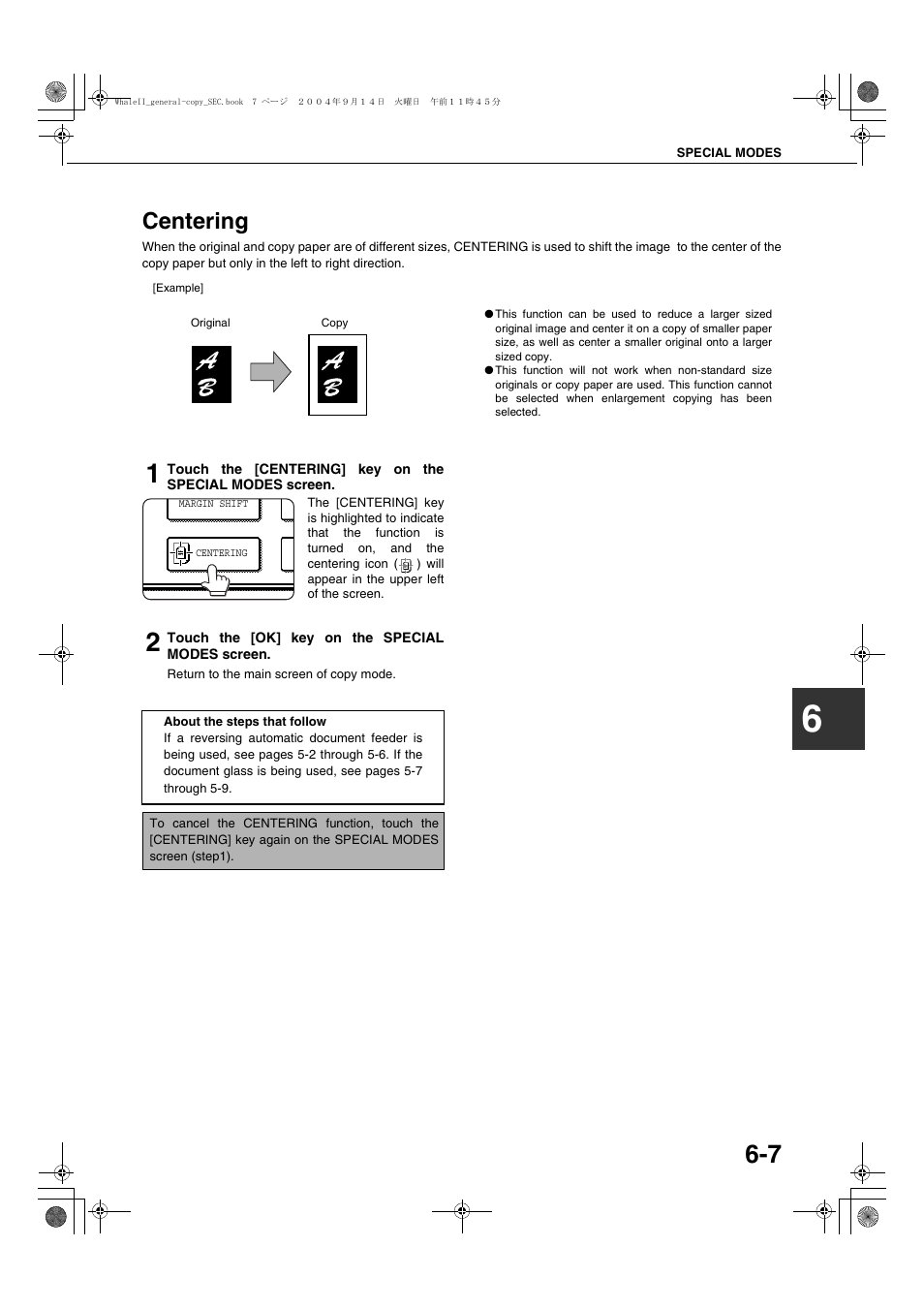 Centering, Centering -7 | Sharp AR-BC320 User Manual | Page 103 / 140