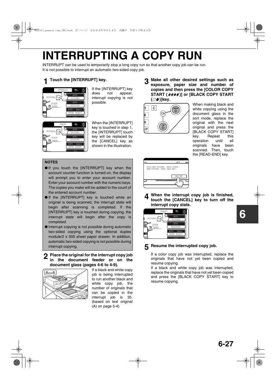 Interrupting a copy run, Interrupting a copy run -27, 6interrupting a copy run | Sharp AR-BC320 User Manual | Page 123 / 140
