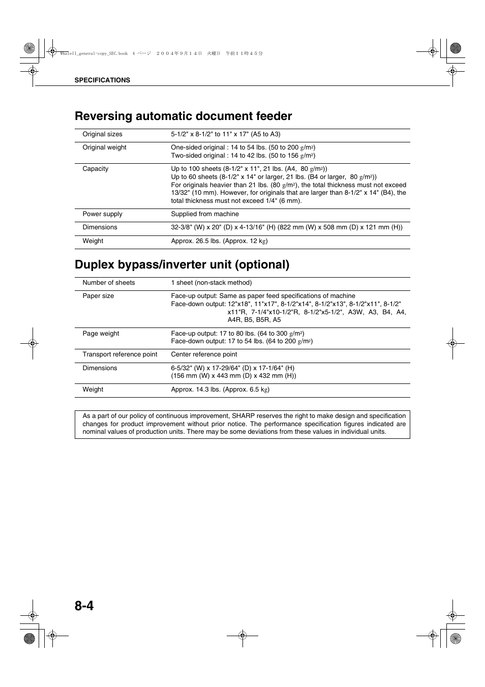 Reversing automatic document feeder, Duplex bypass/inverter unit (optional), Reversing automatic document feeder -4 | Duplex bypass/inverter unit (optional) -4 | Sharp AR-BC320 User Manual | Page 134 / 140