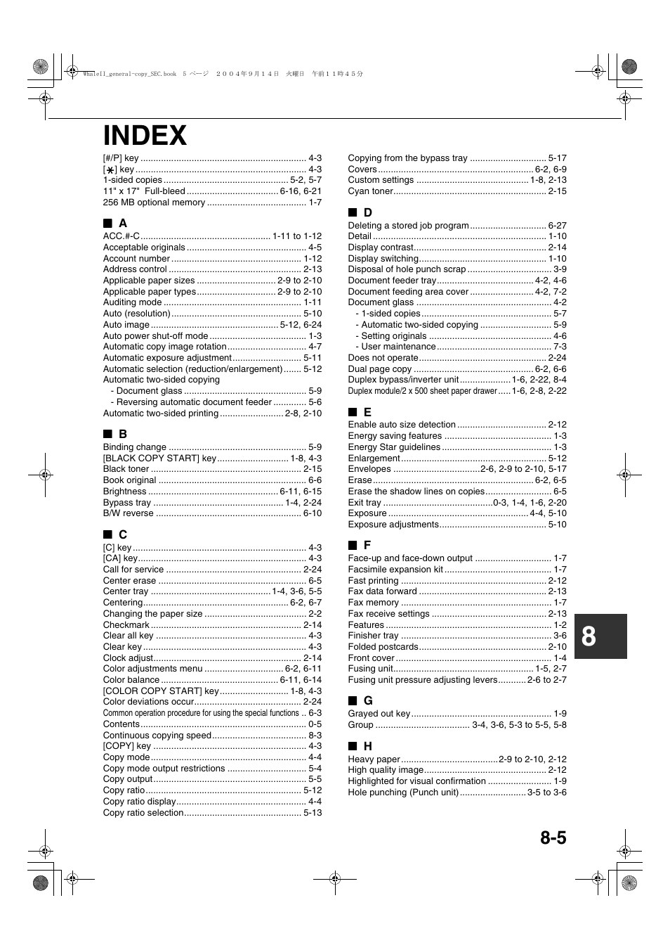 Index, Index -5, 8index | Sharp AR-BC320 User Manual | Page 135 / 140
