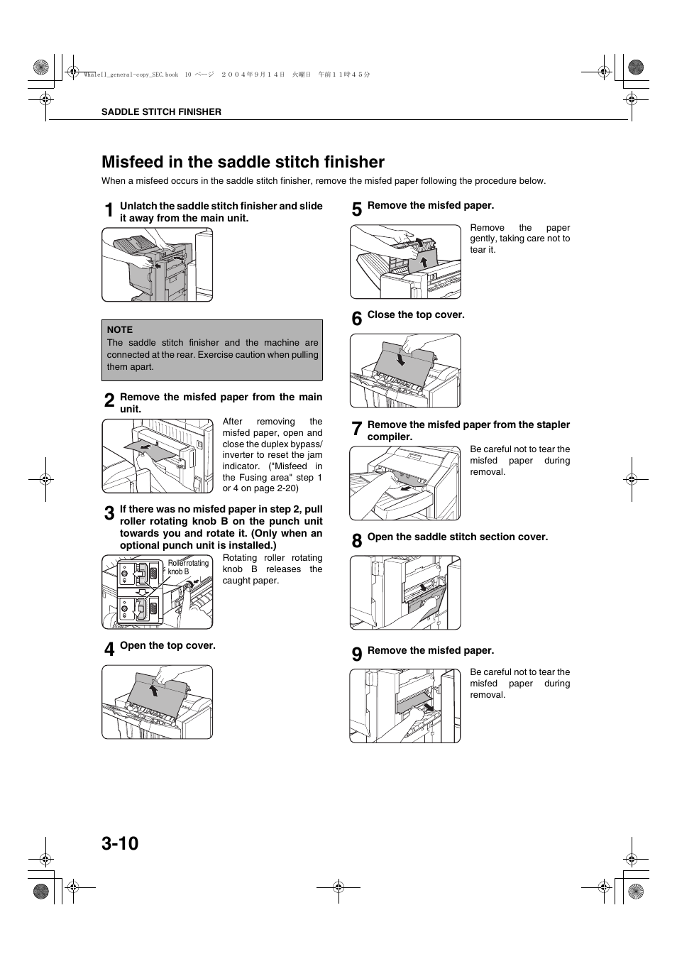 Misfeed in the saddle stitch finisher, Misfeed in the saddle stitch finisher -10 | Sharp AR-BC320 User Manual | Page 58 / 140