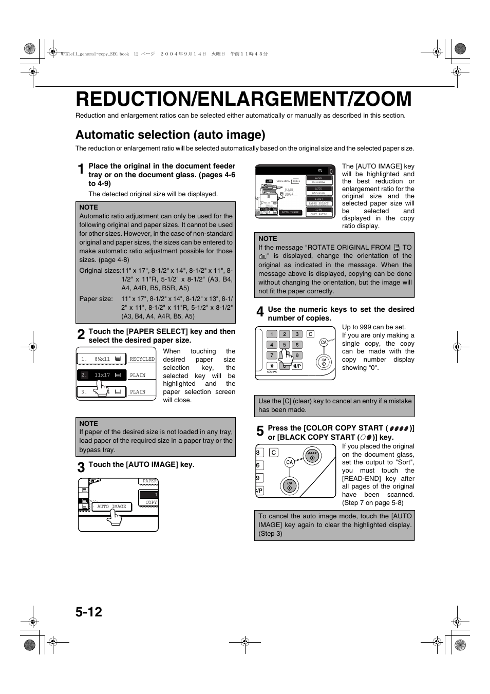 Reduction/enlargement/zoom, Automatic selection (auto image), Reduction/enlargement/zoom -12 | Automatic selection (auto image) -12 | Sharp AR-BC320 User Manual | Page 90 / 140
