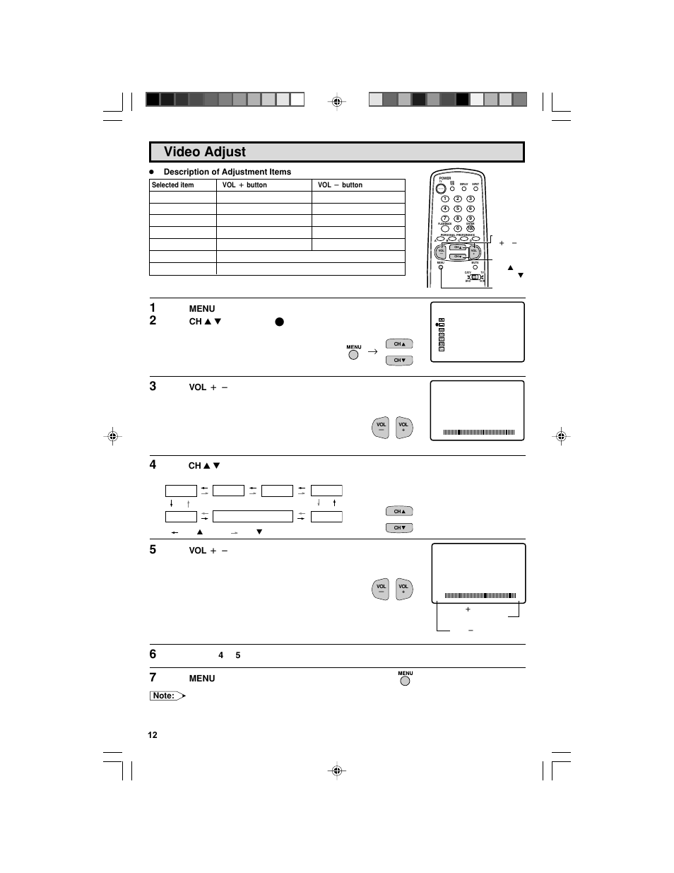 Video adjust | Sharp 32F543 User Manual | Page 12 / 47