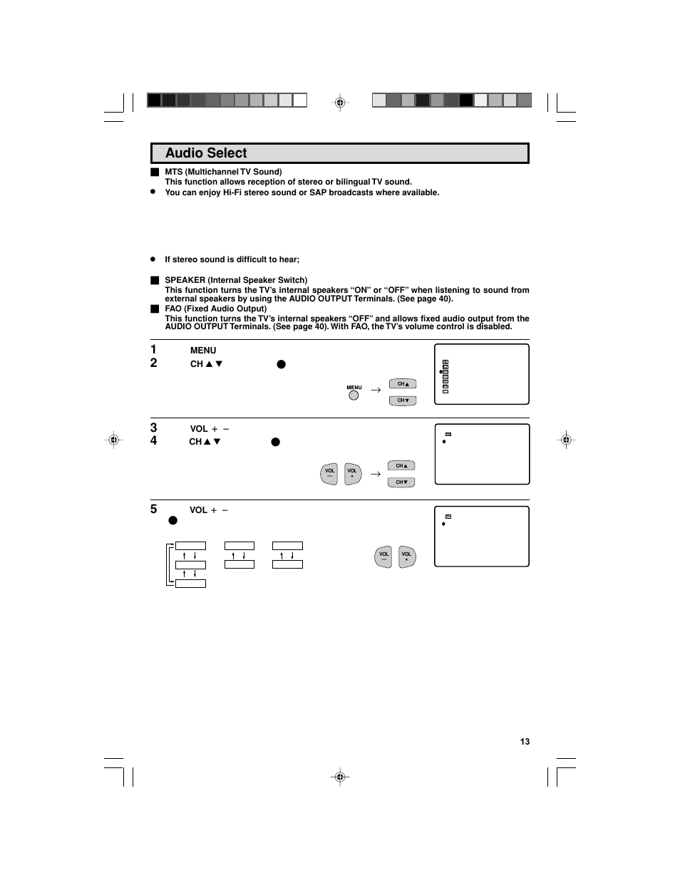 Audio select | Sharp 32F543 User Manual | Page 13 / 47