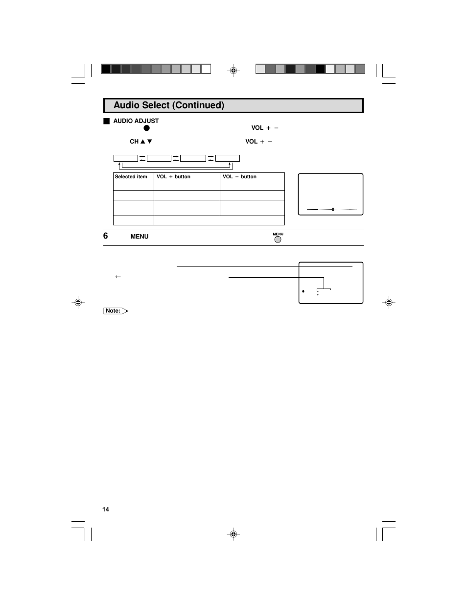 Audio select (continued) | Sharp 32F543 User Manual | Page 14 / 47